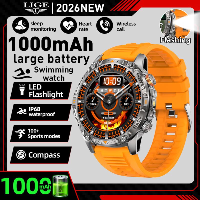 

1000 mAh Smart Watch Bluetooth Call 1.7 Inch Screen Voice Assistant Watch Sports Fitness IP68 Waterproof Smartwatch For Men помаранчевий