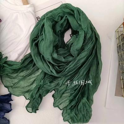 Einfarbiger Baumwollleinen Handgefühl Schal Retro Herbst Winter Neu Plissiert Grün Dünn Streifen Schal Herren Damen Thermisch Seide