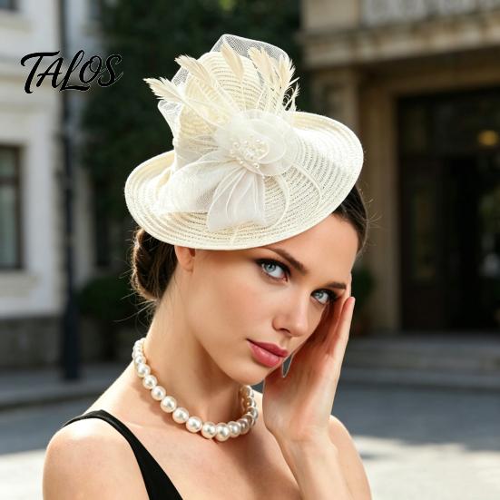 Zylinder mit starkem Clip, Fascinator-Hut mit Feder-Netzblumen-Dekor, Tanzkostüm Kopfschmuck für venezianische Karnevalsmaskeraden, Mottopartys, Bühne