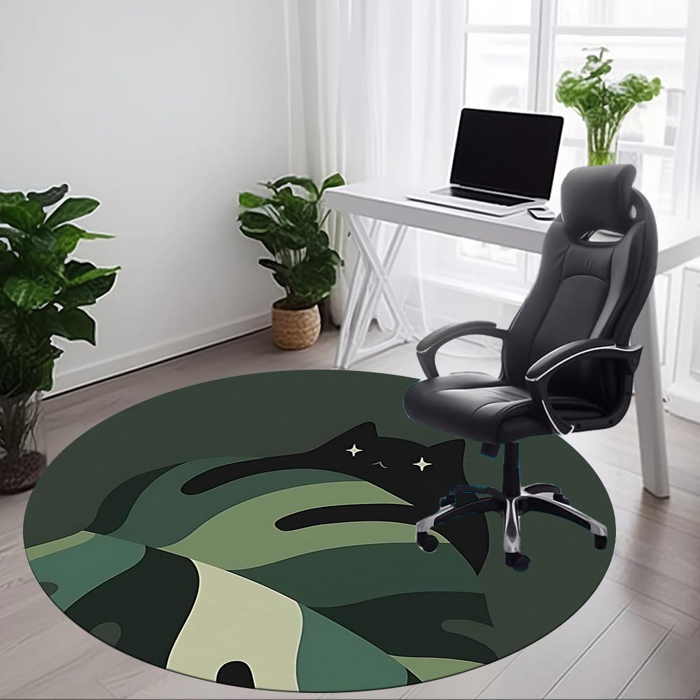 1pc Cat Night Office Round Area Rug, Indoor Mat Suitable For Office, Under Office Chairs Bedroom Living Room Home Decor, Room Deco205