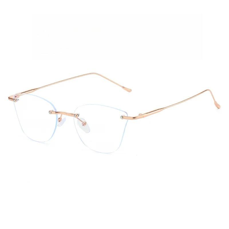 New Metal Fashion Frameless Cut Edge Myopic Glasses Ultra Light Comfortable Versatile Anti-Blue Light Eyeglasses 0 To -4.0