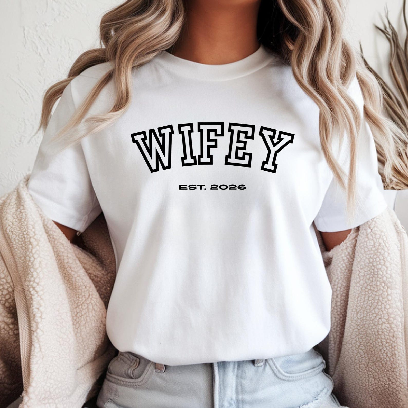 Wifey EST. 2026 Tee, New Wife Bridal Shirt, Honeymoon Couple Top M