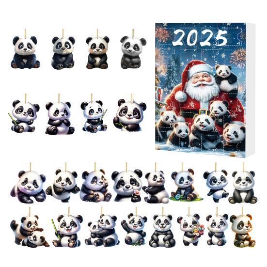 2025 Christmas Panda Advent Calendar Cartoon 2D Acrylic Panda Pendant Countdown Calendar Multifunctional Home Decorations