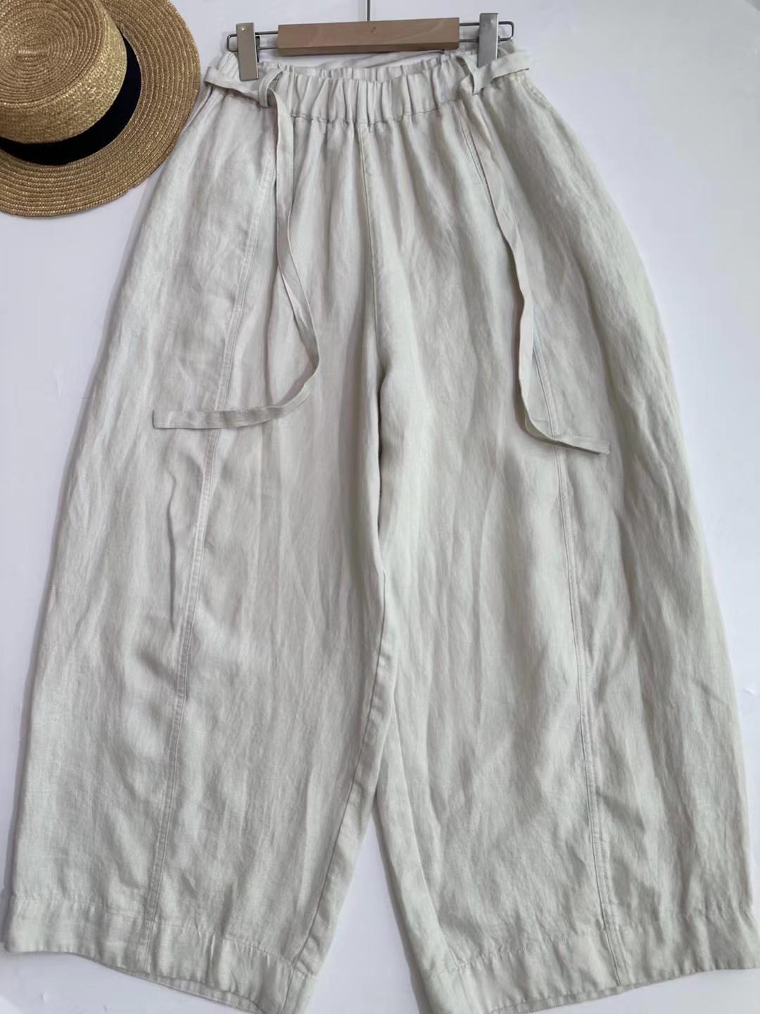 

2026 Spring Casual Linen Trousers: Wide-Leg, Versatile, Comfortable with Built-in Laces One Size