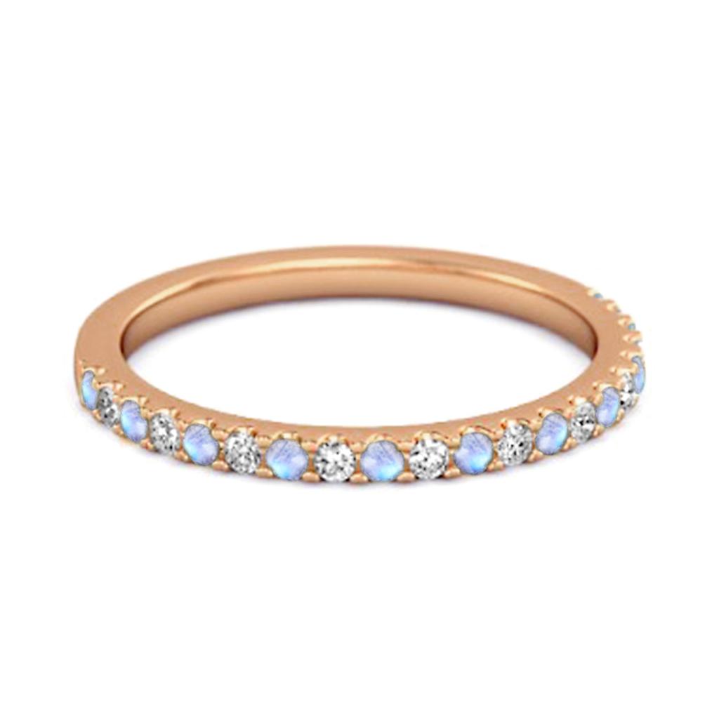 Moonstone Eternity Band Ring - 925 Sterling Silver Rose Gold Vermeil