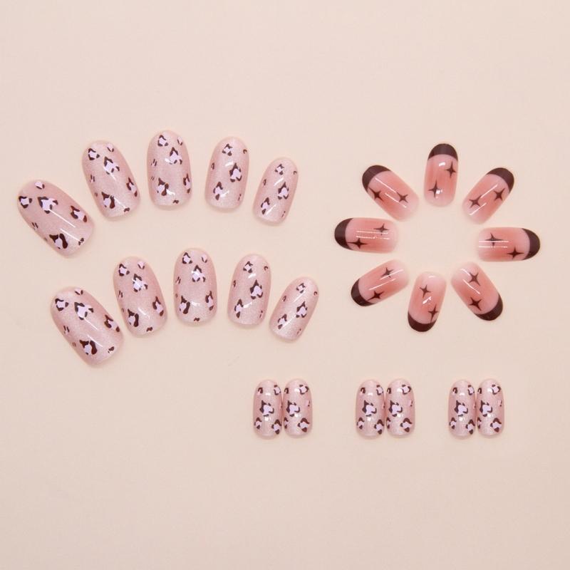Almond Press on Nail Glossy Designs Fake Nail Stick on Nail in 12 Sizes,24Pcs French Nail Tips for DIY Nail Art Decors