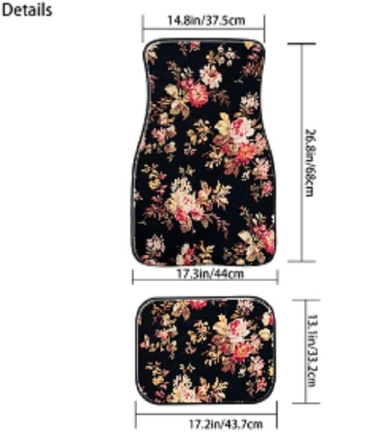 Art Flowers Pattern Car Floor Mats Front Rear Premium Carpets Mat, Set of 4 Floral Auto Foot Mats Universal Fit Vehicles,Women