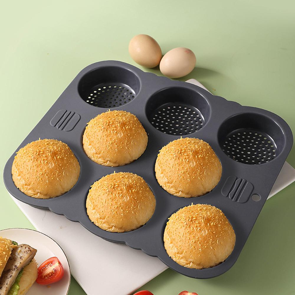 Vent Design 8 Cavity Hamburger Bun Pan Soft Non-Stick Bread Making Mold Kitchen Supplies