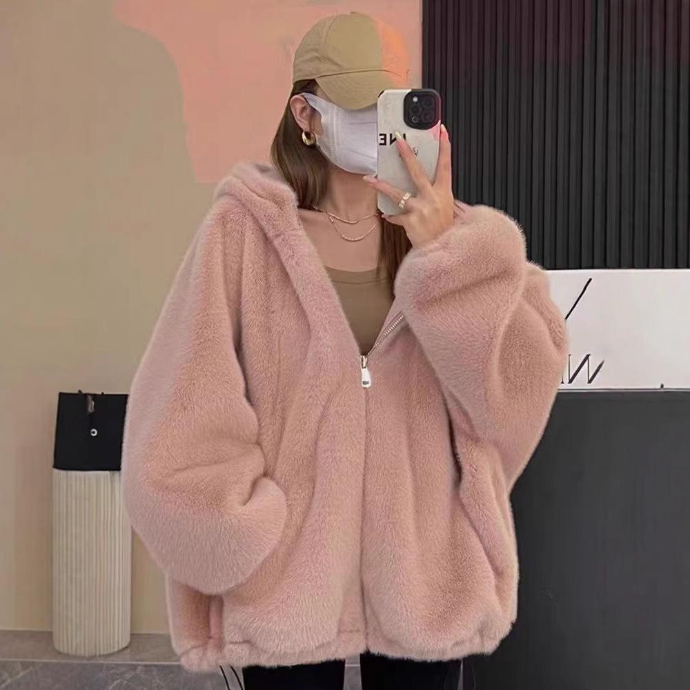 

Плюшевая толстовка с капюшоном, женская, осенне-зимняя, в корейском стиле, свободного кроя, на флисовой подкладке, плотный топ XL