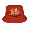 Vlastní kbelíková čepice Cars Blesk McQueen pro unisex ženy s potiskem kresleného filmu, letní cestovní, plážová, venkovní, kempingová čepice