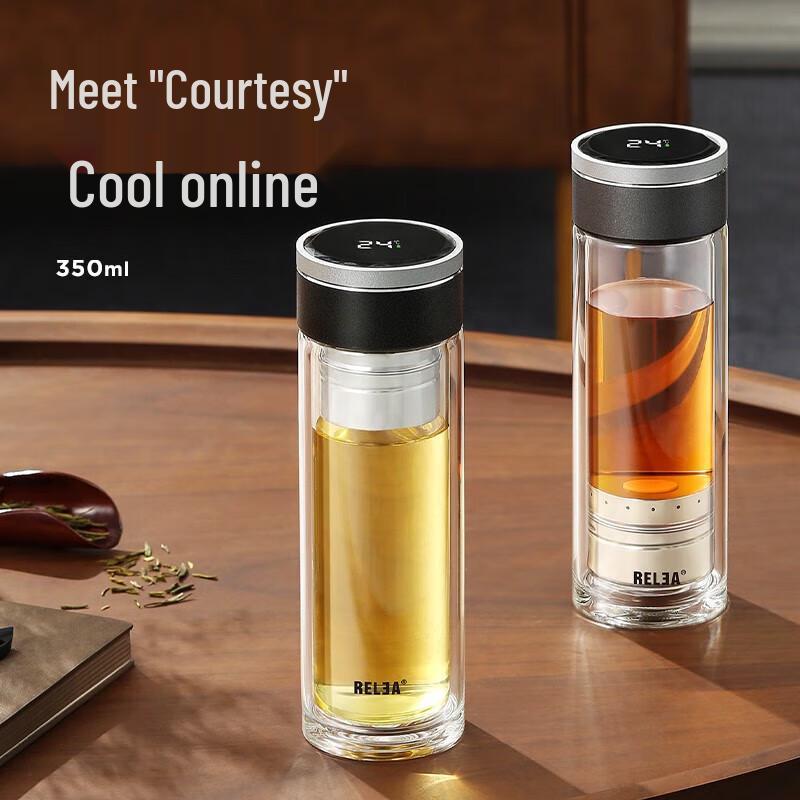 RELEA Smart Digital Double-Layer Glass Tea Infuser Bottle