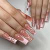 Pink French Heart Flame Long Ballet Nail Art Tips