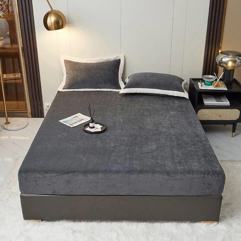 Super Soft Milk Fleece Fitted Sheet,Deluxe Microplush Non Pilling Sheets, Deep Pocket,Grey,No Pillowcase,Winter Warm