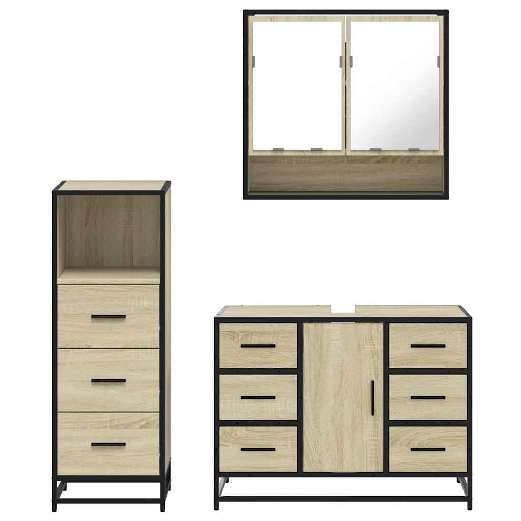 3 Piece Bathroom Furniture Set Sonoma Oak Wood Based Material