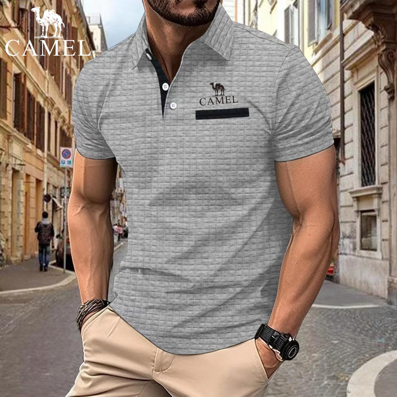 

Camel 2024, летняя новая рубашка-поло на пуговицах, жаккардовая клетчатая мужская спортивная рубашка-поло с вышивкой 3XL