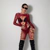 Explosive Style, Foreign Trade Fun Underwear, Sexy One-Piece Net Clothes, Explosive Burgundy Hollow Perspective Passion Clothes