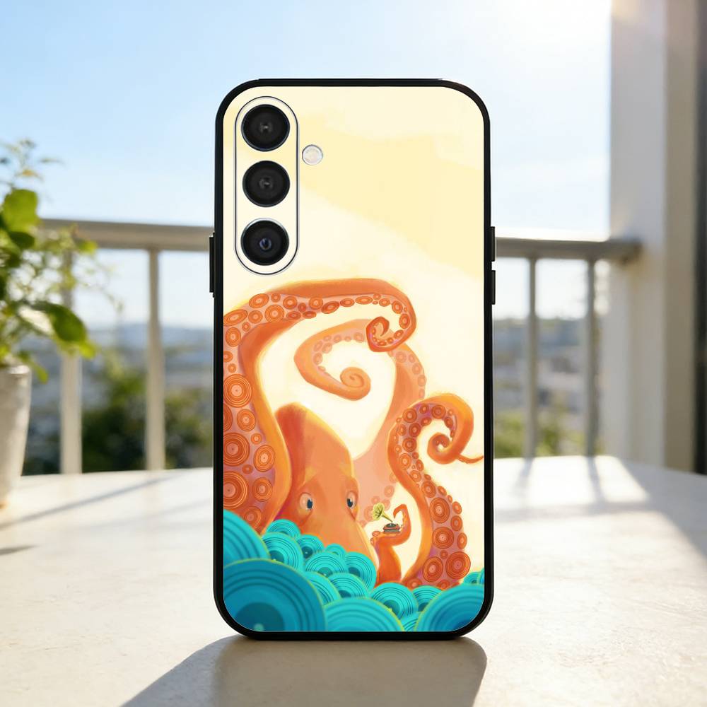 O-Octopus S-Sea Animals O-Ocean  Phone Case For Samsung  A73,72,71,53,52,51,22,91,80, Soft Black Cover
