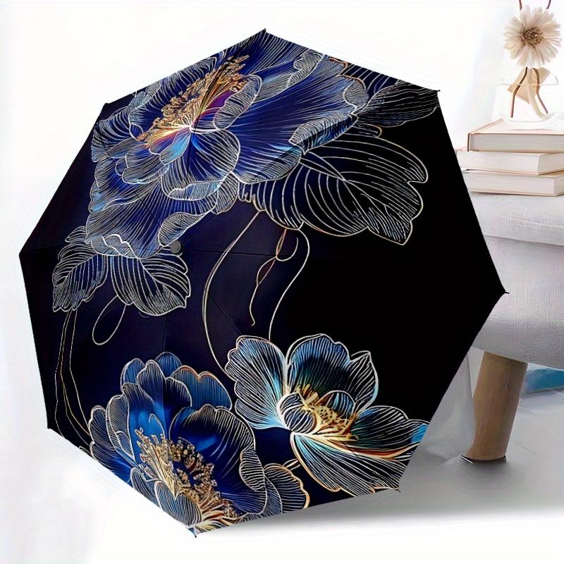 1pc Floral Design Automatic Open/close Folding Compact Umbrella, 8-Rib Sturdy Canopy, Lightweight Portable, Everyday Use, Gift, Outdoor Umbrella, Trav