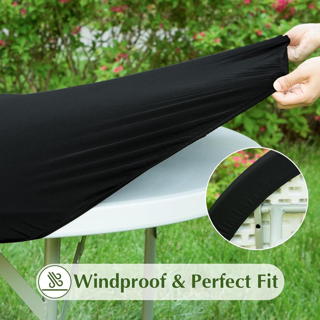 2Pcs Round Spandex Tablecloth Cocktail Table Cover Stretch Washable Picnic Table Cover for Camping,Dining,Indoor and Outdoor