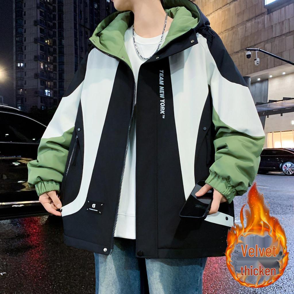 Men's & Teen Boys' Trendy Velvet-Enhanced Winter Jacket, Thick Cotton Windbreaker for Older Kids & Junior High Students