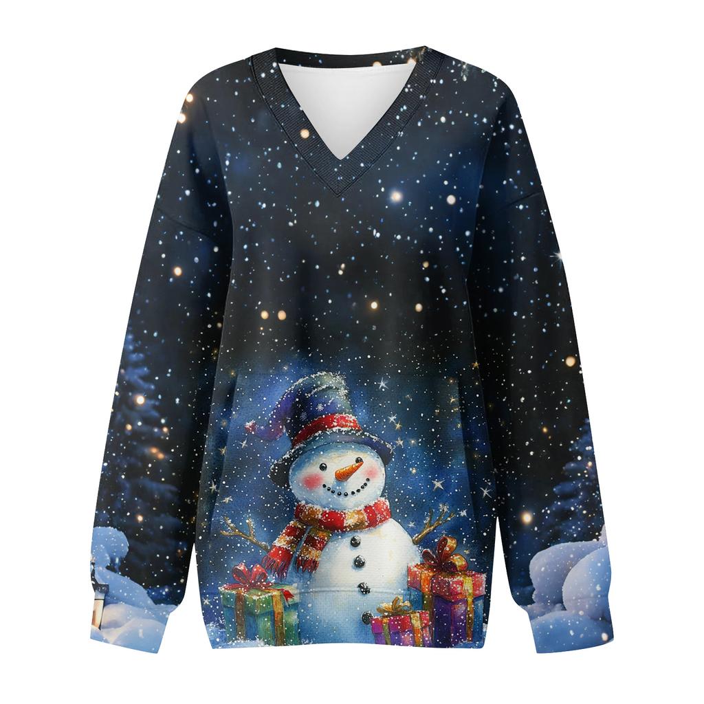 Women's Casual And Fashionable Christmas Print Long-Sleeved Top