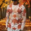 T-shirt da uomo a maniche lunghe con stampa di foglie d'acero, top casual leggero girocollo per autunno e inverno