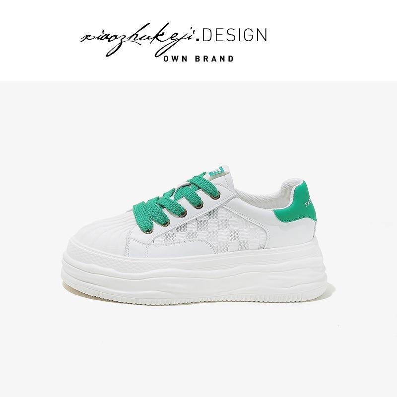 

Leather summer breathable single net little white shoes women s new fashionable versatile mesh thick baseplate shoes 34 зелёный