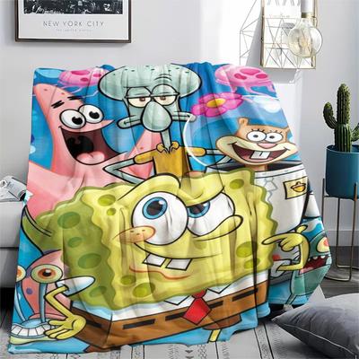 1 Stück Flannelldecke mit Sponge-Bob-Print, Hohe Qualität, Bequem für alle Jahreszeiten, Heimdekoration, Wärme und Komfort, Perfekt für Geschenke
