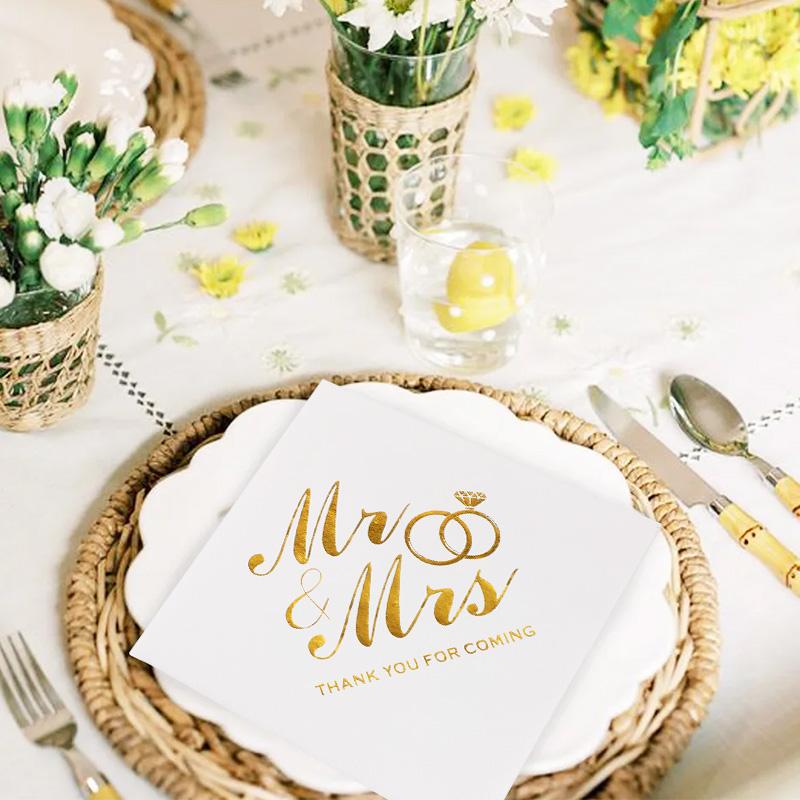 100/20Pcs Mr Mrs Wedding Paper Napkin for Bridal Shower Anniversary Table Decoration Supplies Cocktail Dessert Disposable Napkin