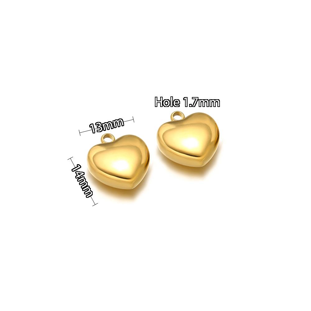 5pcs Stainless Steel New Fashion Three-dimensional Heart Charms Pendants PVD Gold Plated Necklace Homemade Bracelet DIY Jewelry