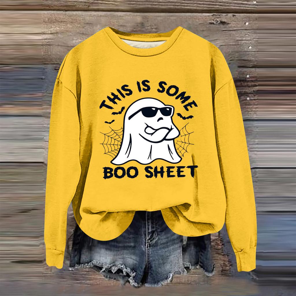 Women's Fashion Casual Long Sleeve Halloween Printed  Neck Sweatshirt