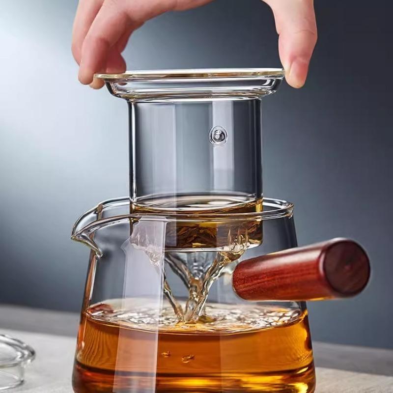 CMGF-Tea Kettle, Side Handle Glass Tea Kettle, Thickened High Temperature Resistant Tea Cooker Tea Kettle with Wooden Handle