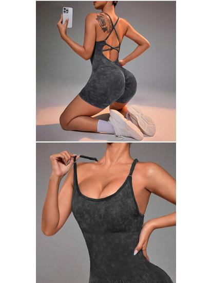 Women's Seamless Criss-Cross Back Yoga Camisole & High-Waist Hip-Lifting Jumpsuit