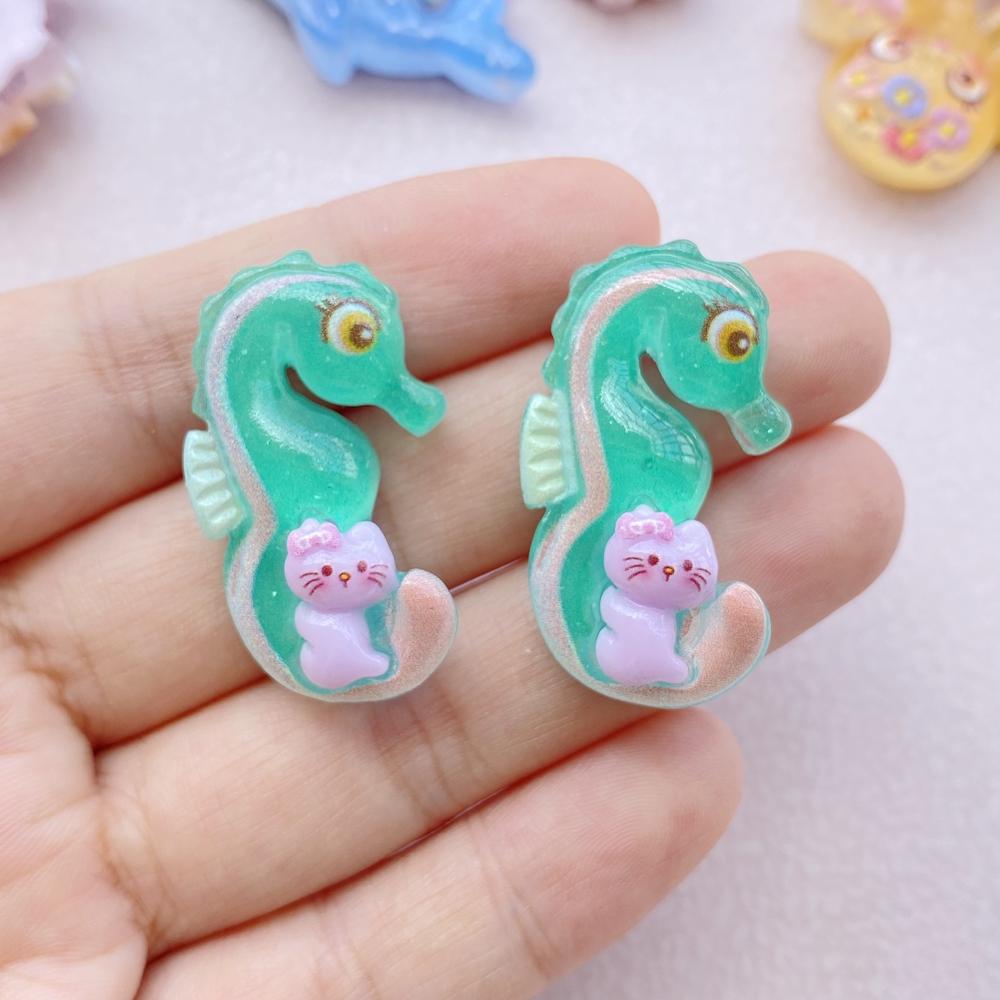 

10PCS New Models Colorful Cartoon Turtle, Seahorse, Whale Ocean Series Resin Scrapbook DIY Jewelry Hairpin Headrope Decoration