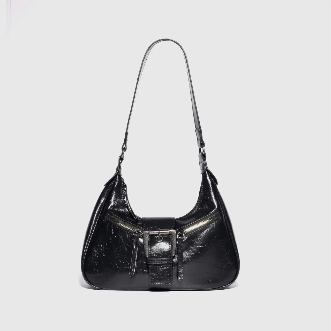 Ретро Y2k Сумки на плечо для женщин Повседневные Крутые Горячие Девушки Сумка-седло под мышку Роскошная ПУ Кожаная Сумка через плечо для девушки Phe Кошелек чёрный