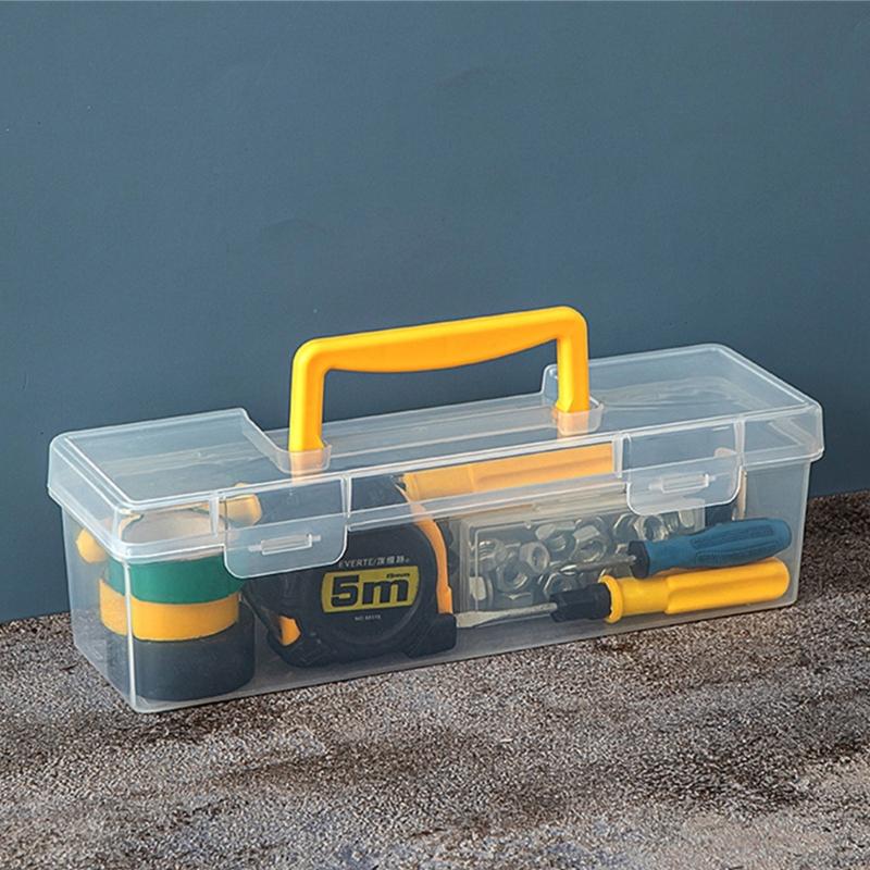 Multipurpose Transparent Organiser Box For Home Repair Tool Easy Carry Handle And Plastic Construction Toolbox
