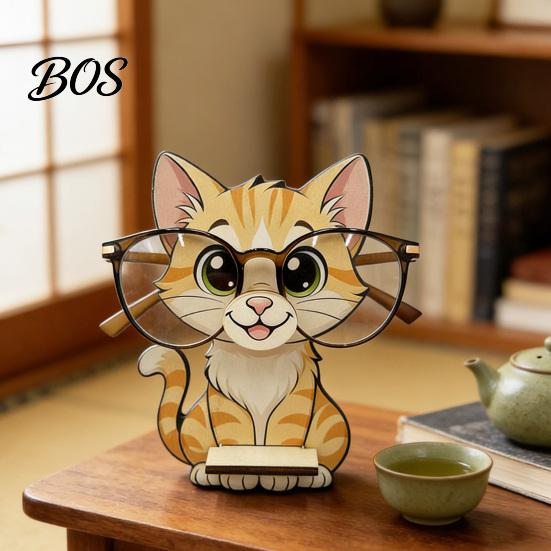 Cute Animal Shaped Eyewear Organizer Glasses Holder, Wooden Cat Dog Panda Fox Eyeglasses Desktop Holder Cartoon Eyeglass Stand Ornament Gift for Kids