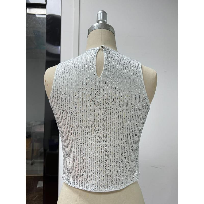 Women Fashion Sequins Slim Fit Sleeveless Cropped Casual Tank Top