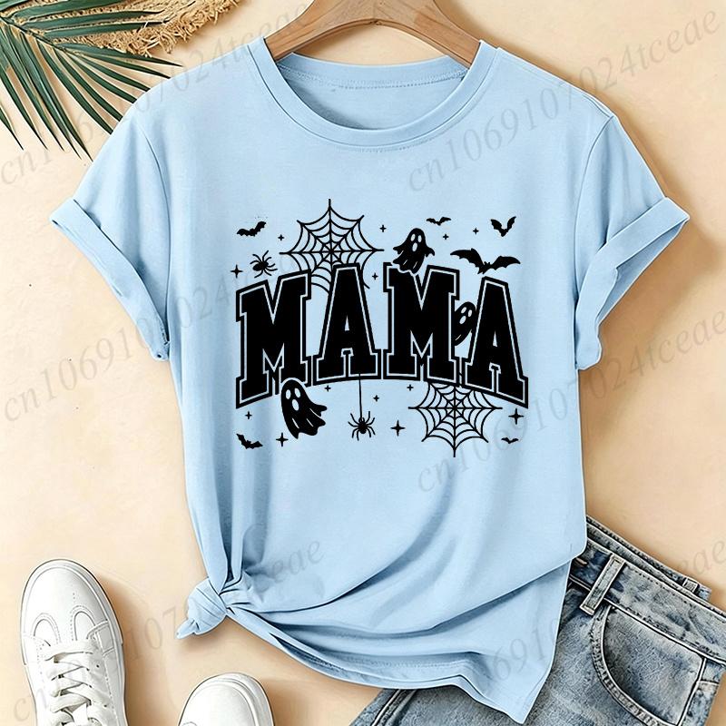 Spooky Season Graphic T-shirt Short Sleeve Tops Halloween Mama Retro Aesthetic Party T-shirt This Mama Loves Her Boos Shirts