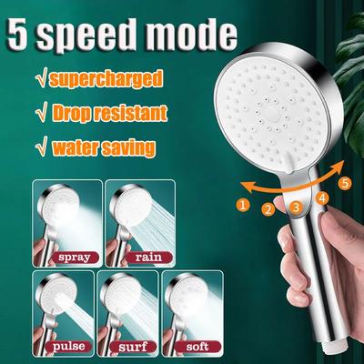 Water Saving Shower Head High Pressure Bathroom Accessories Handheld 6 Modes Adjustable One-key Stop Water Massage Shower Head