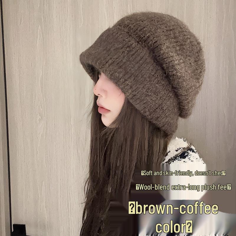 

Вязаная шапка бини оверсайз в японском стиле для женщин - Уютная, толстая и согревающая уши для осени и зимы M (56-58cm)