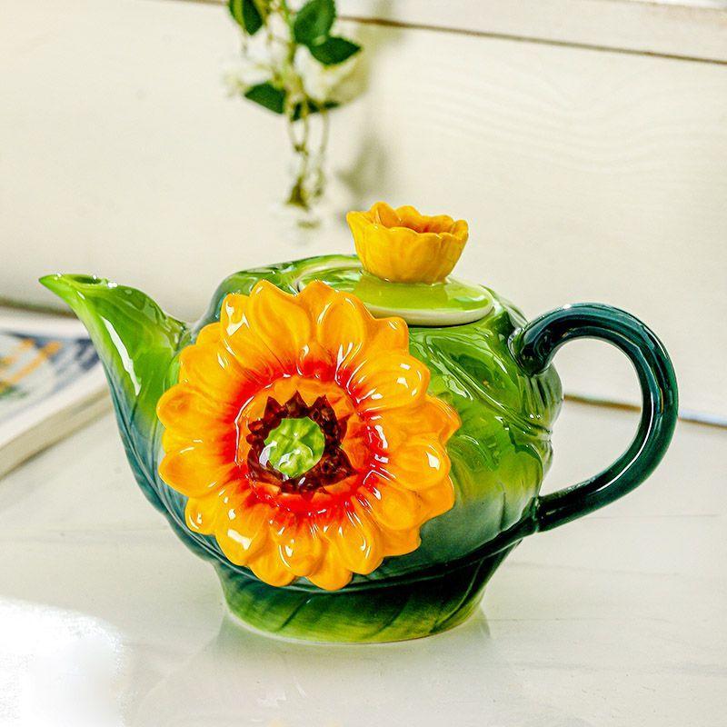 Kreative Sonnenblumenform Keramik Kaffeetasse Teekanne Tasse Zarte Blumige Emaille Farbe Teetasse Büro Tasse Trinkgeschirr Geburtstagsgeschenk