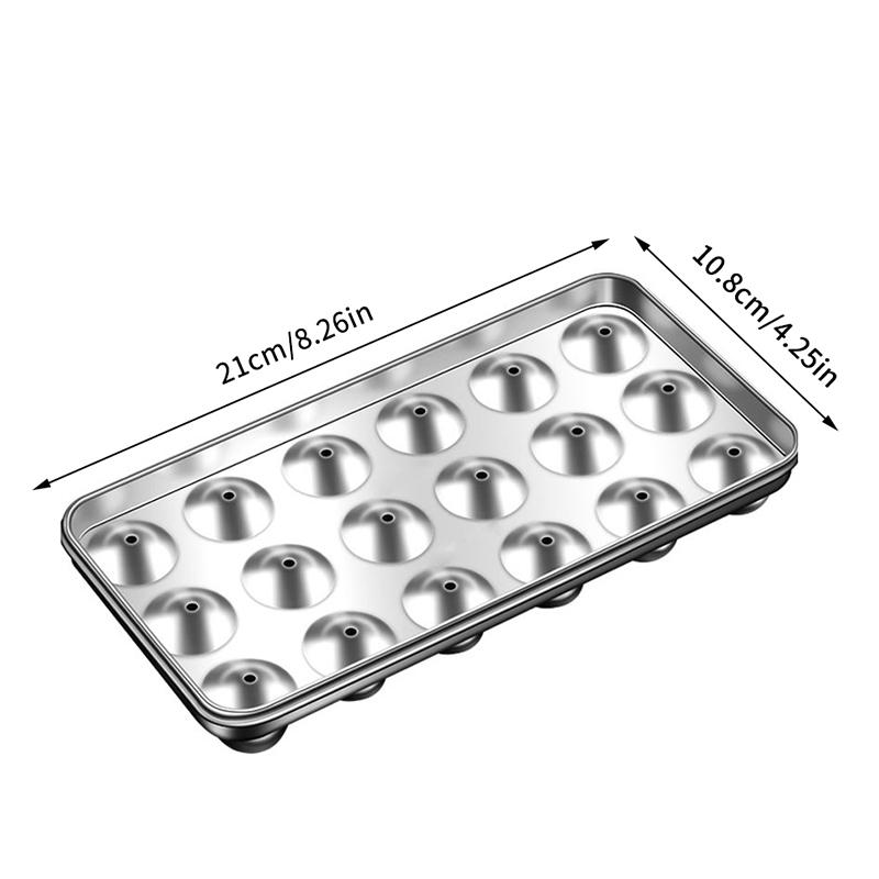 Stampi per Cubetti di Ghiaccio in Acciaio Inossidabile con Coperchio per Congelatore, Griglia da 18, Metallici, Riutilizzabili, Produttore di Cubetti di Ghiaccio Sferici per Uso Domestico e al Bar