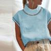 Breathable Cotton Linen Blouse for Women Casual Hollow Top Stand Collar Lace Patchwork Solid Color Shirt