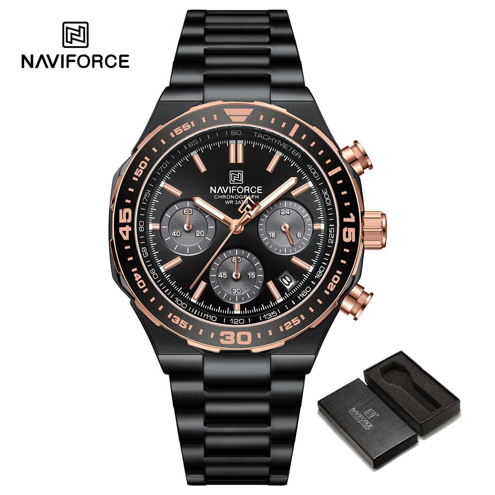 

NAVIFORCE Модные Повседневные Мужские Часы Бизнес Водонепроницаемые Часы с Календарем Люминесцентные из Нержавеющей Стали чёрный