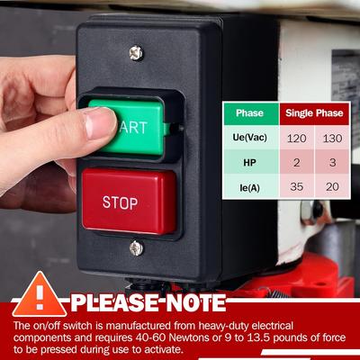 120250V Singlephase Mechanical Safety Power Switch 120V 2HP for For Table Saws and Industrial Tools with Stop Function