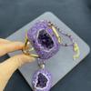 Natural Uruguay Amethyst Rough Stone Set With Handmade Knit Chain Necklace Bracelet Women
