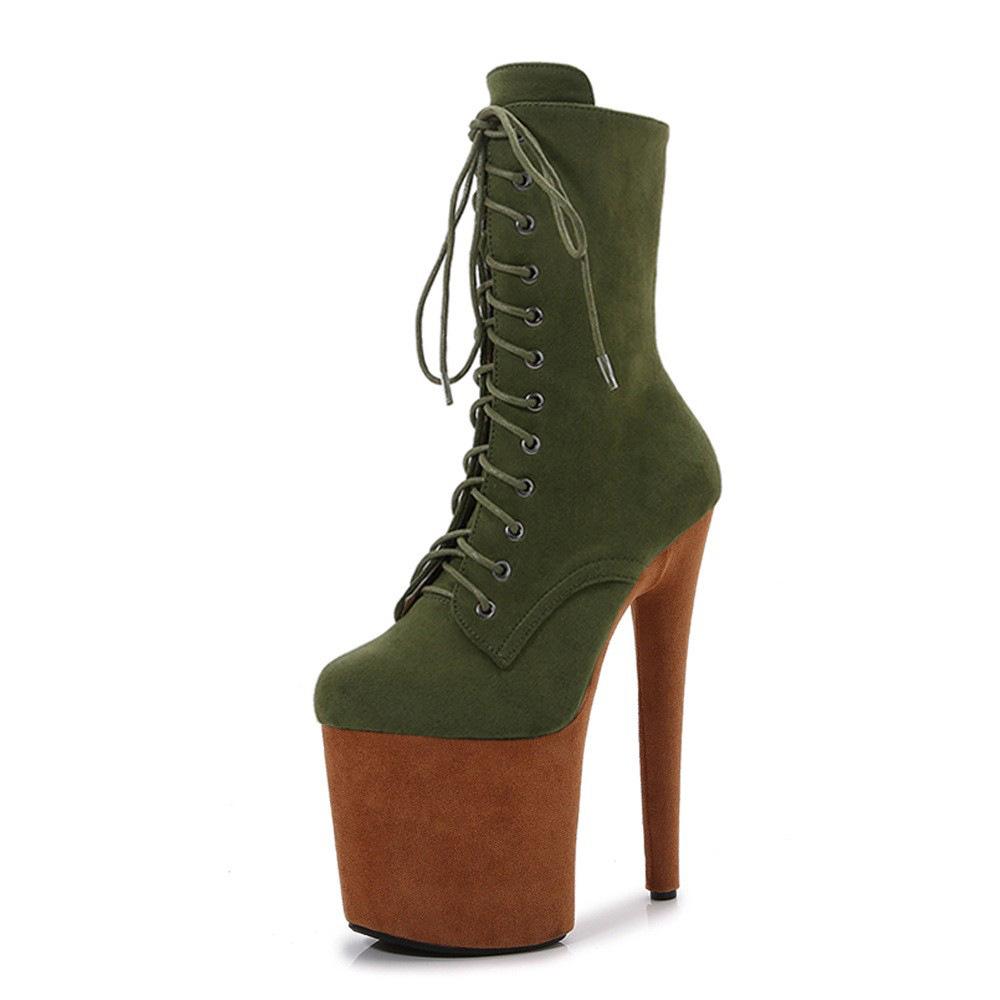 Women's 20cm High Heel Pole Dance Boots - Suede, Platform, Round Toe, Low Boot for Runway & Nightclub 28Color