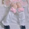 Plush Fur Leg Warmers Pink Bow Tie Leg Covers Kawaii Long Stockings  Japanese