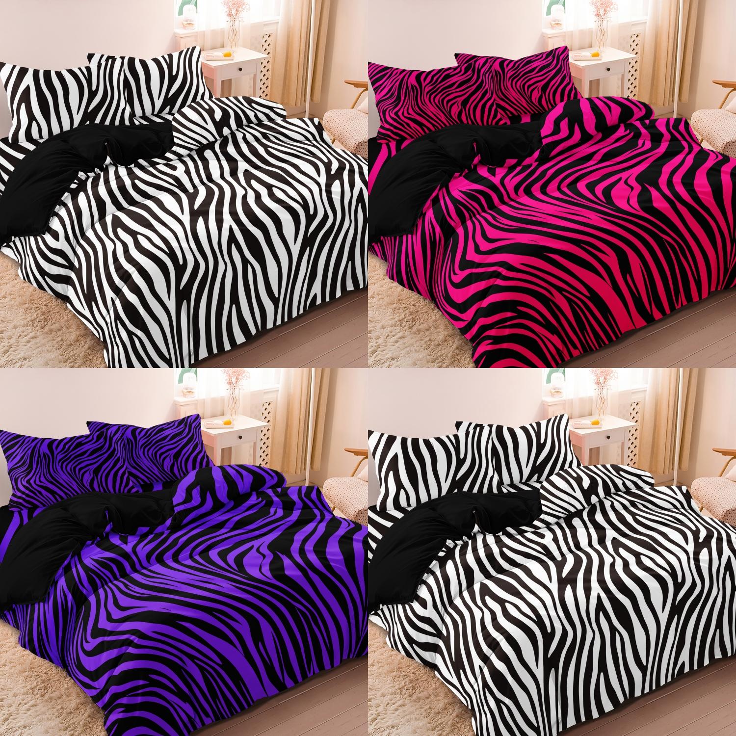 Grosstor Unisex Red 3Pcs Bedding Set Rose Zebra Print Leopard Print Digital Print Duvet Cover Set,,Digital Print,Using A Family Hotel Dormitor